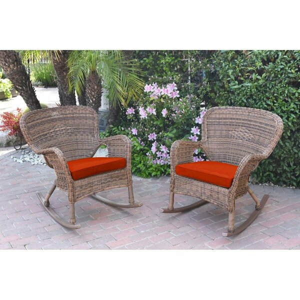 Propation W00212-R-2-FS018 Windsor Honey Resin Wicker Rocker Chair with Red Cushion - Set of 2 PR1081315
